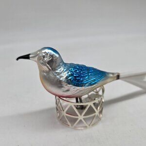 Vintage Glass Bird Ornament Clip-On Tail Blue & Pink 6"